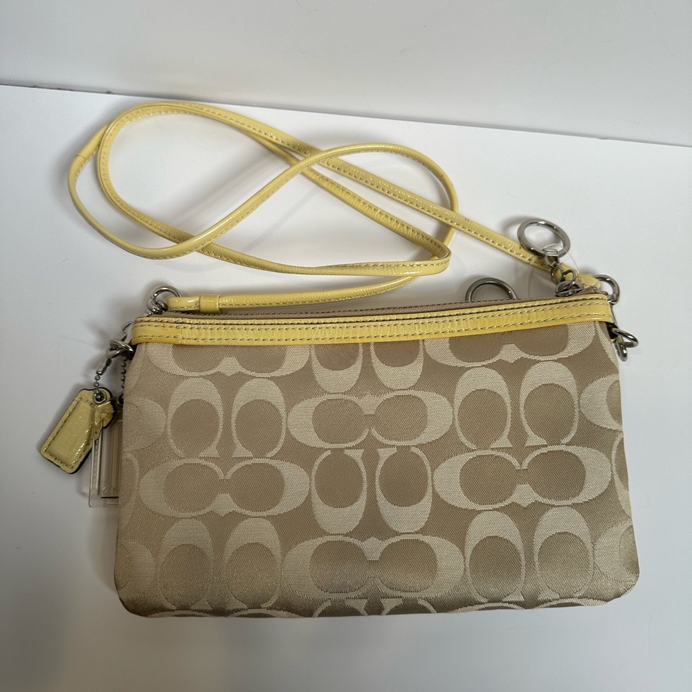 Coach Poppy Y2K Yellow Leather and Khaki Jacquard Signature Mini Crossbody - EUC - Picture 5 of 17